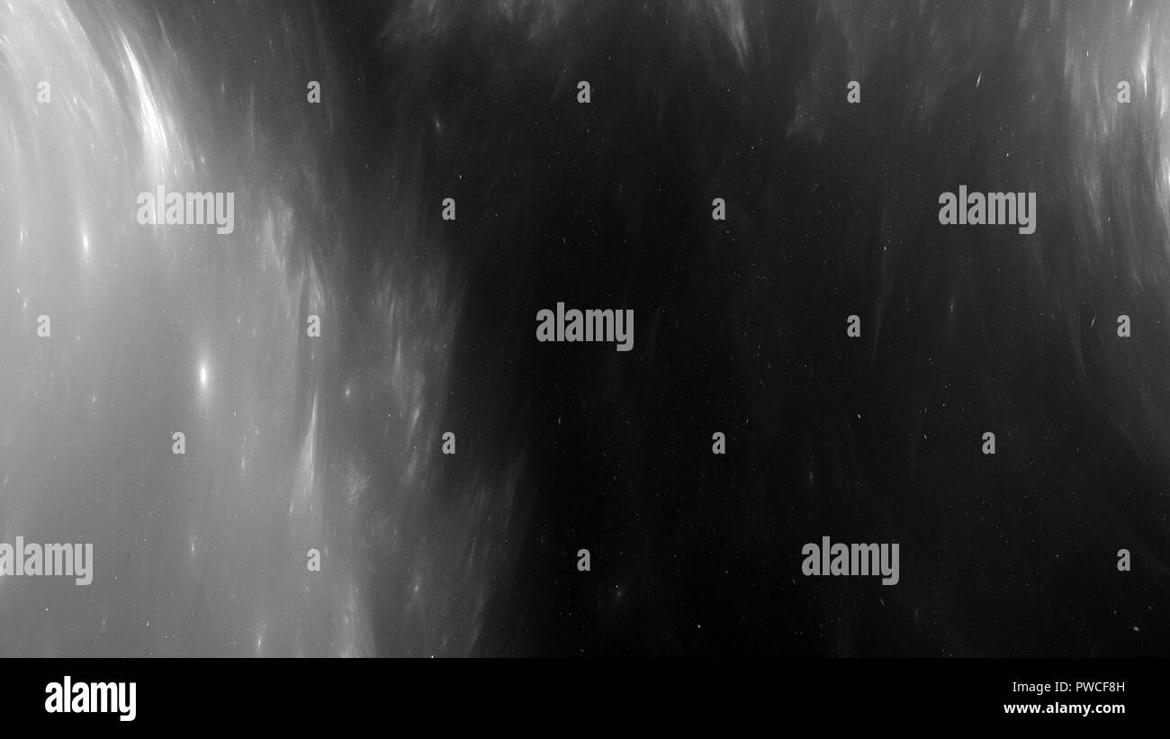 Leuchtende Sternenhimmel nebula Sky, Schwarz und Weiß, Computer generiert abstrakte Intensität Karte, 3D-Rendering Stockfoto