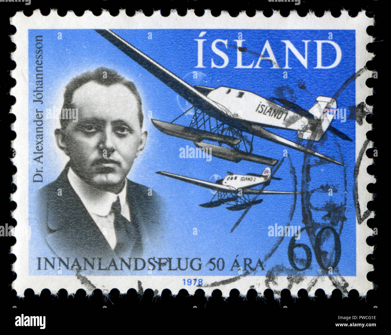 Poststempel Stempel von Island im Icelandair Serie in 1978 Stockfoto