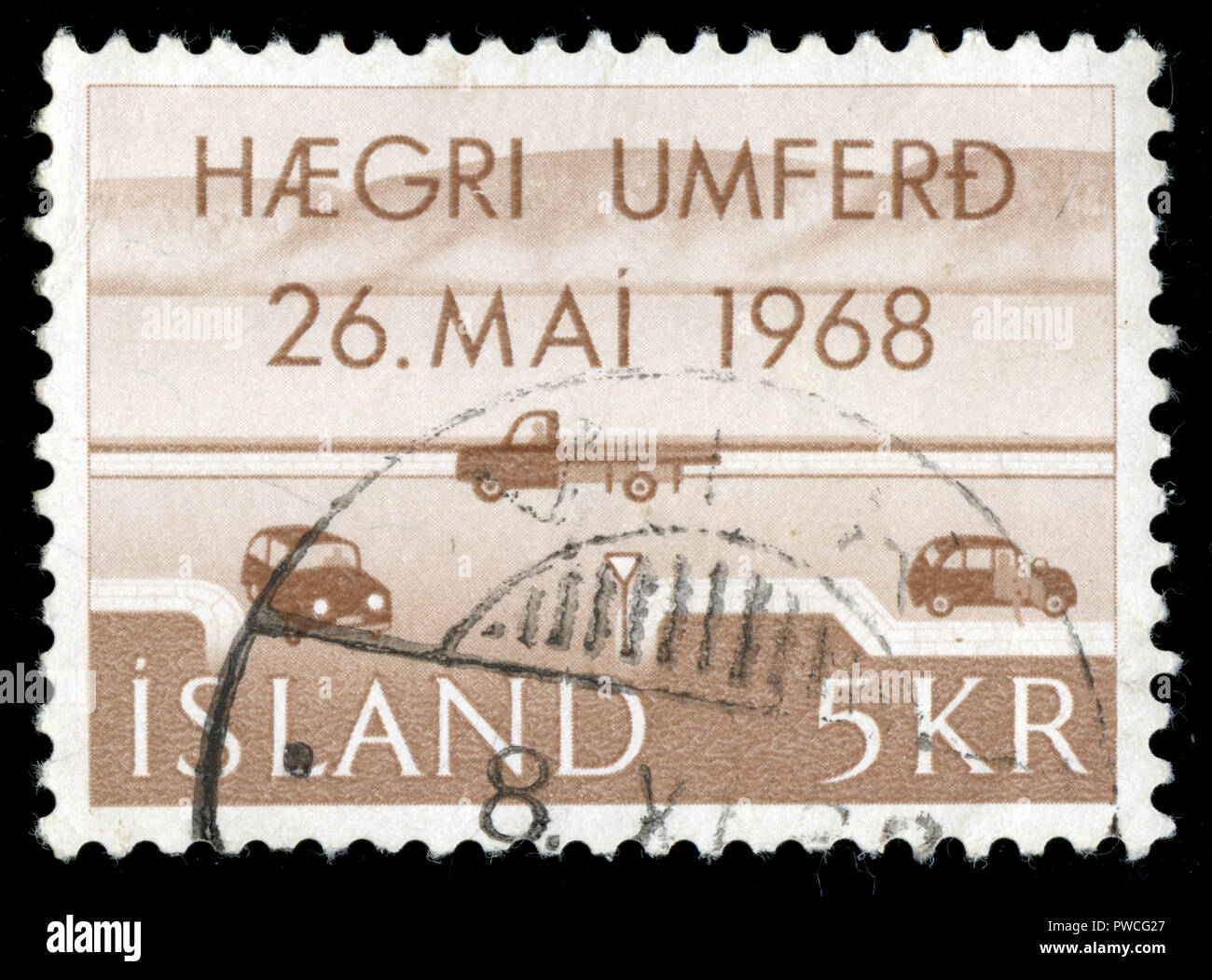 Poststempel Stempel aus Island auf der rechten Seite Verkehr Serie 1968 ausgestellt Stockfoto