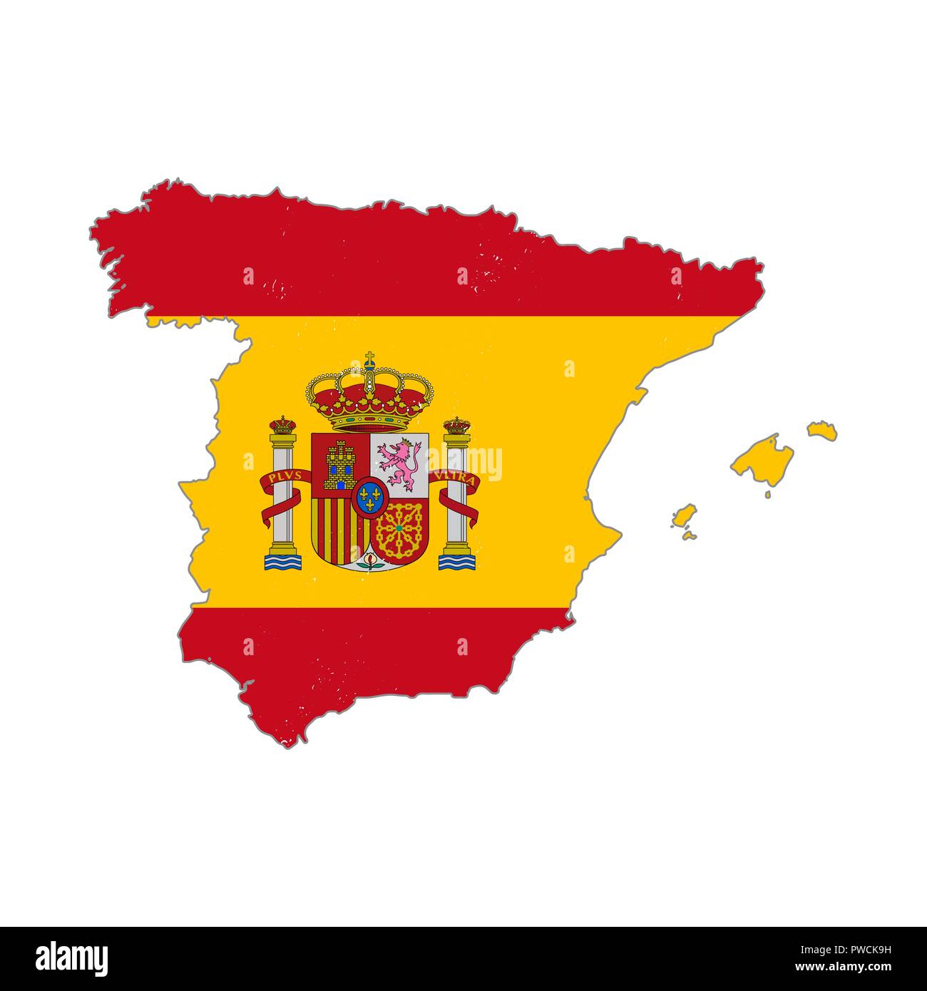 Spanien Land Silhouette mit Flagge auf weißem Hintergrund Stock Vektor