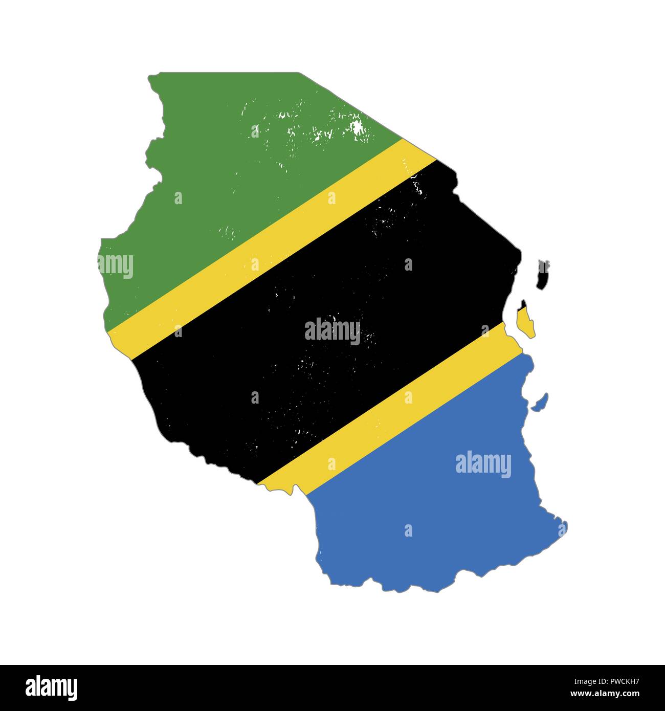 Tansania land Silhouette mit Flagge auf weißem Hintergrund Stock Vektor