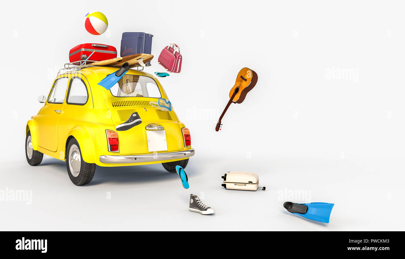 Old Fashion gelb Auto und Strand Material auf das 3D-Rendering Stockfoto