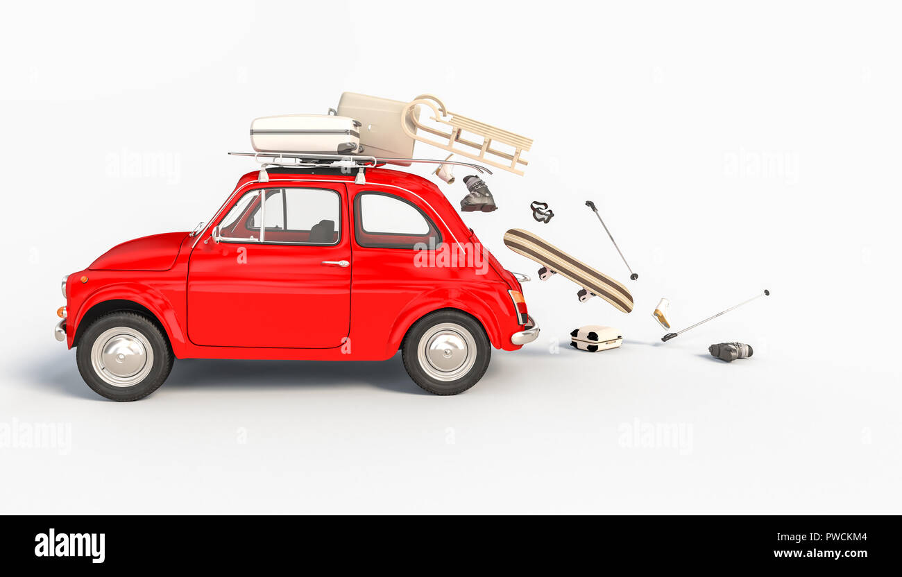 Rote Oldtimer Eile zu verlassen und verloren Winter stopft 3D Rendering image Stockfoto