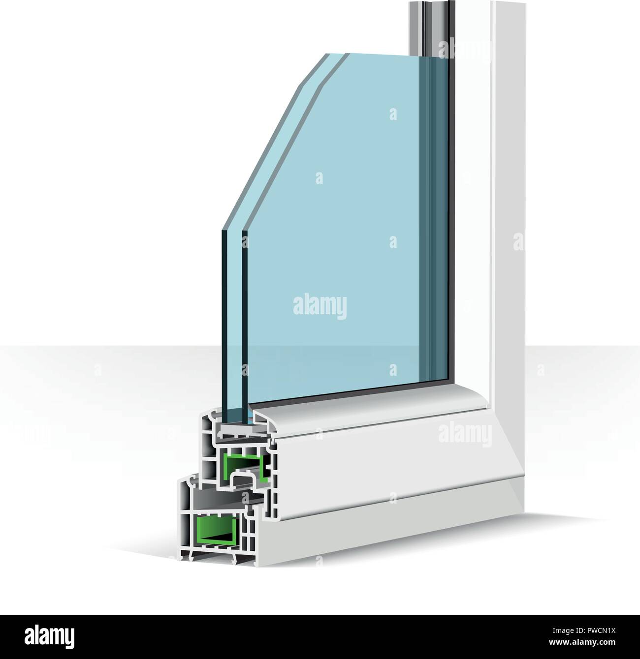 3d Kunststoff Fenster Profil. Vector Illustration auf Weiß Stock Vektor