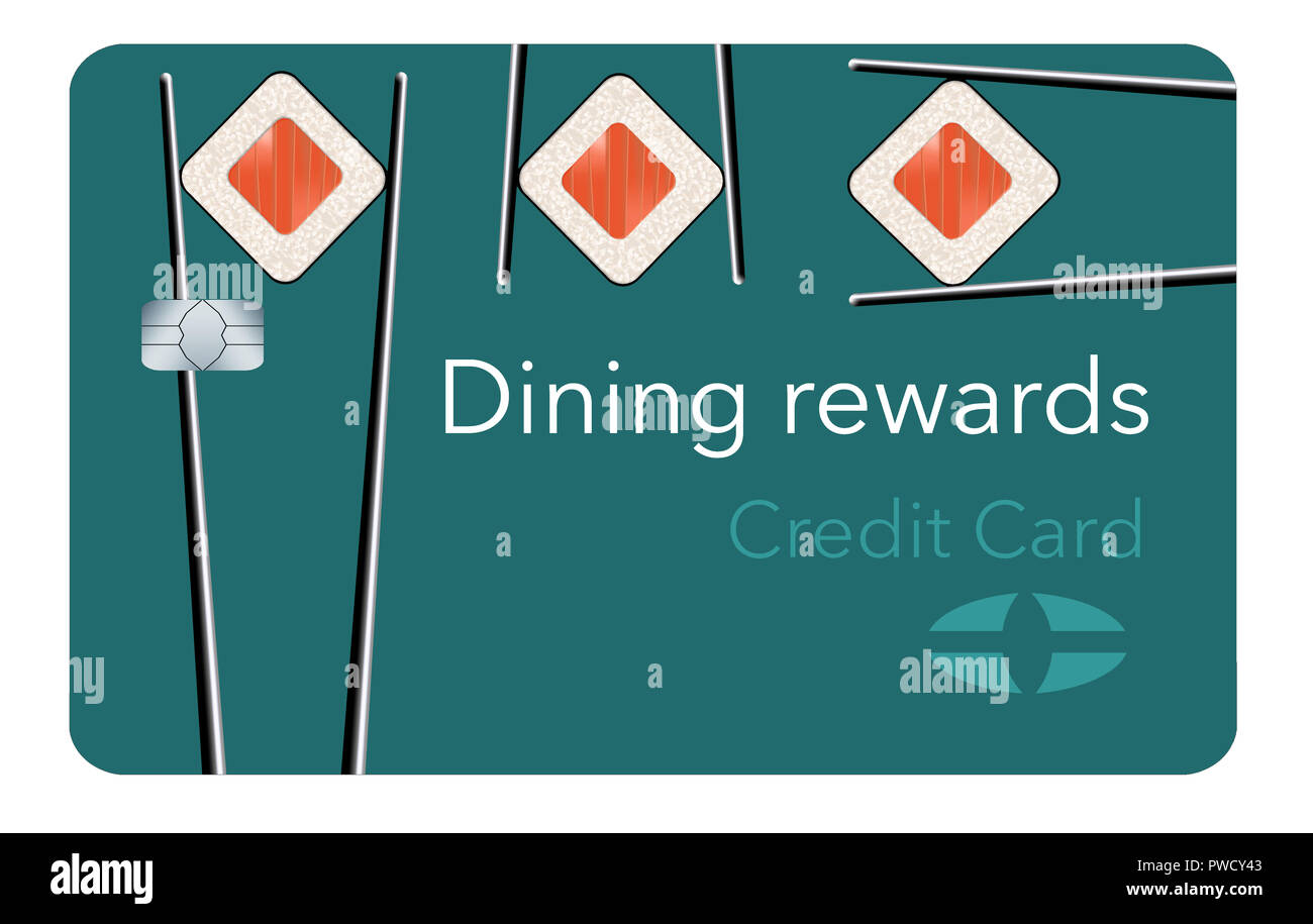 Abendessen belohnt Kreditkarte Sushi Wein Stockfoto