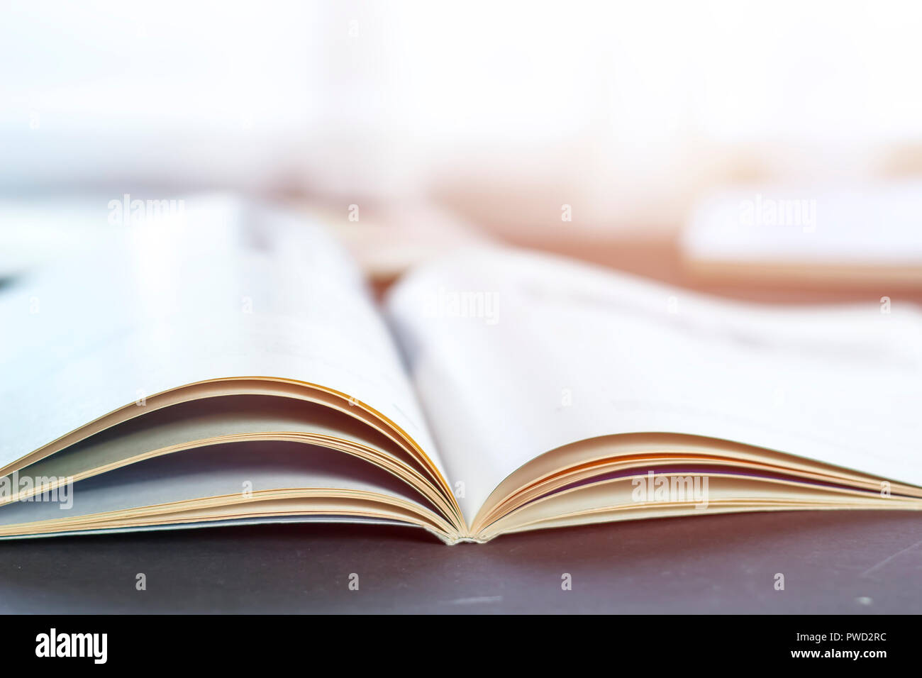 Selektiver Fokus geöffneten Seiten des Magazins. Stockfoto