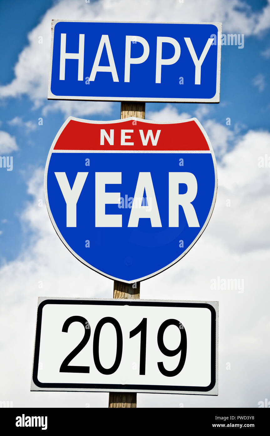 Hapy New Year 2019 geschrieben auf amerikanischen Beschilderung Stockfoto