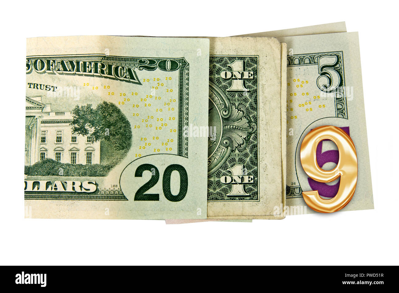 Bis auf 2019 mit Dollars auf weißem Hintergrund geschrieben Schließen Stockfoto