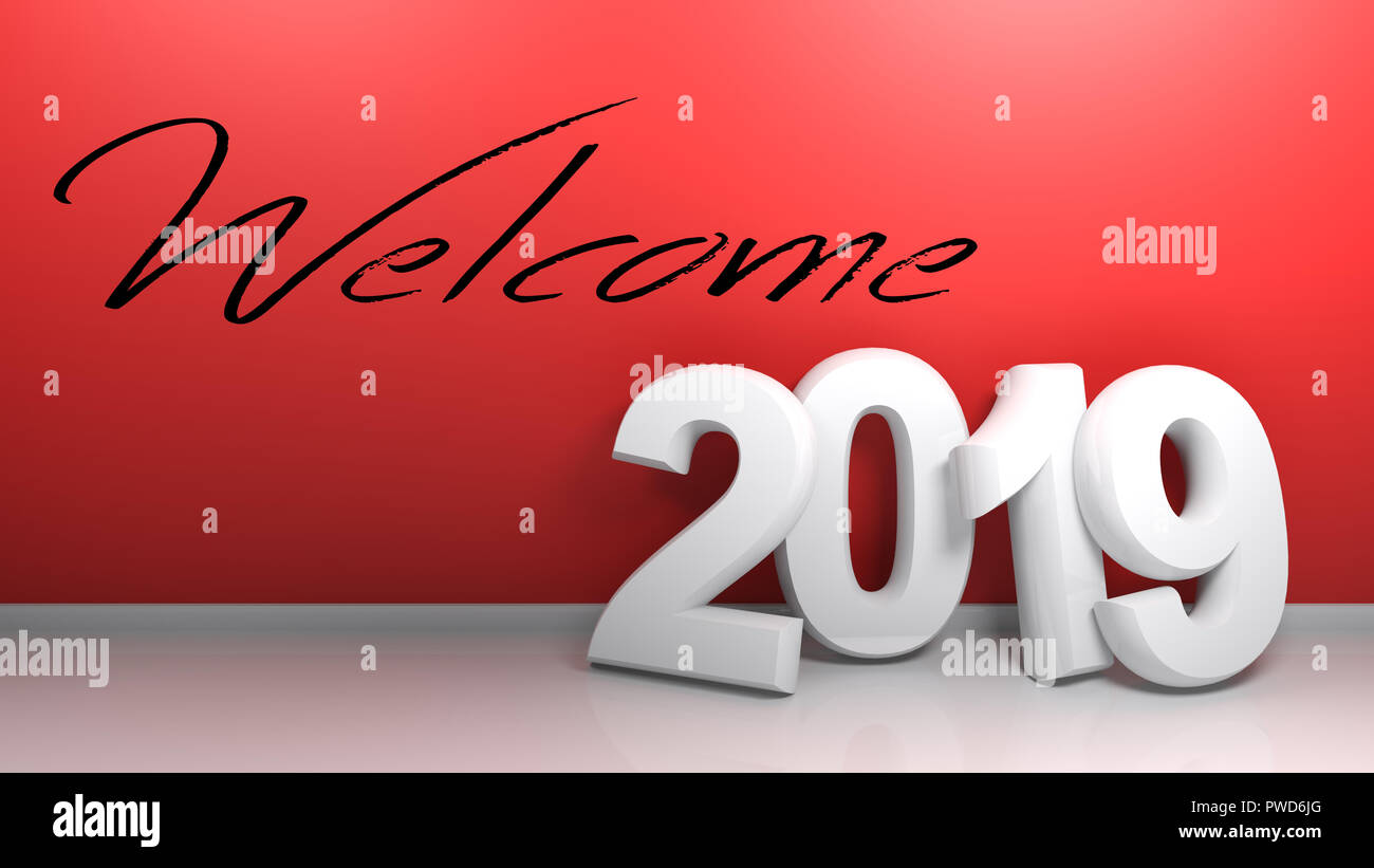 2019 an der Roten Wand Wellcome - 3D-Rendering Stockfoto