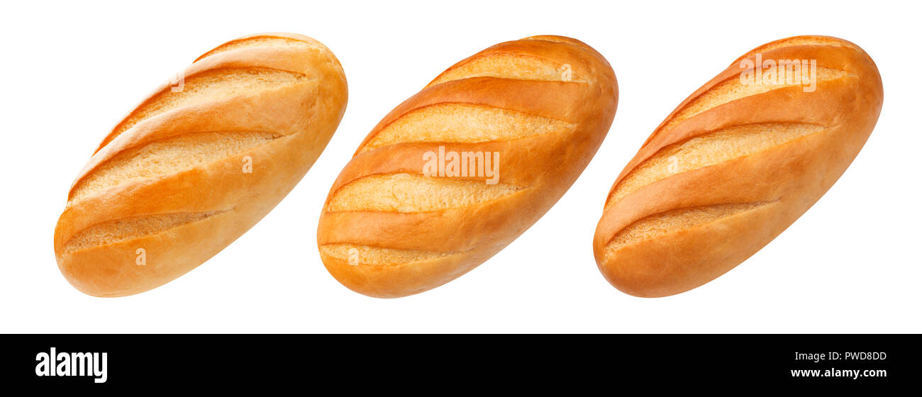 Ganz weißes Brot auf weißem Hintergrund, Sammlung Stockfoto