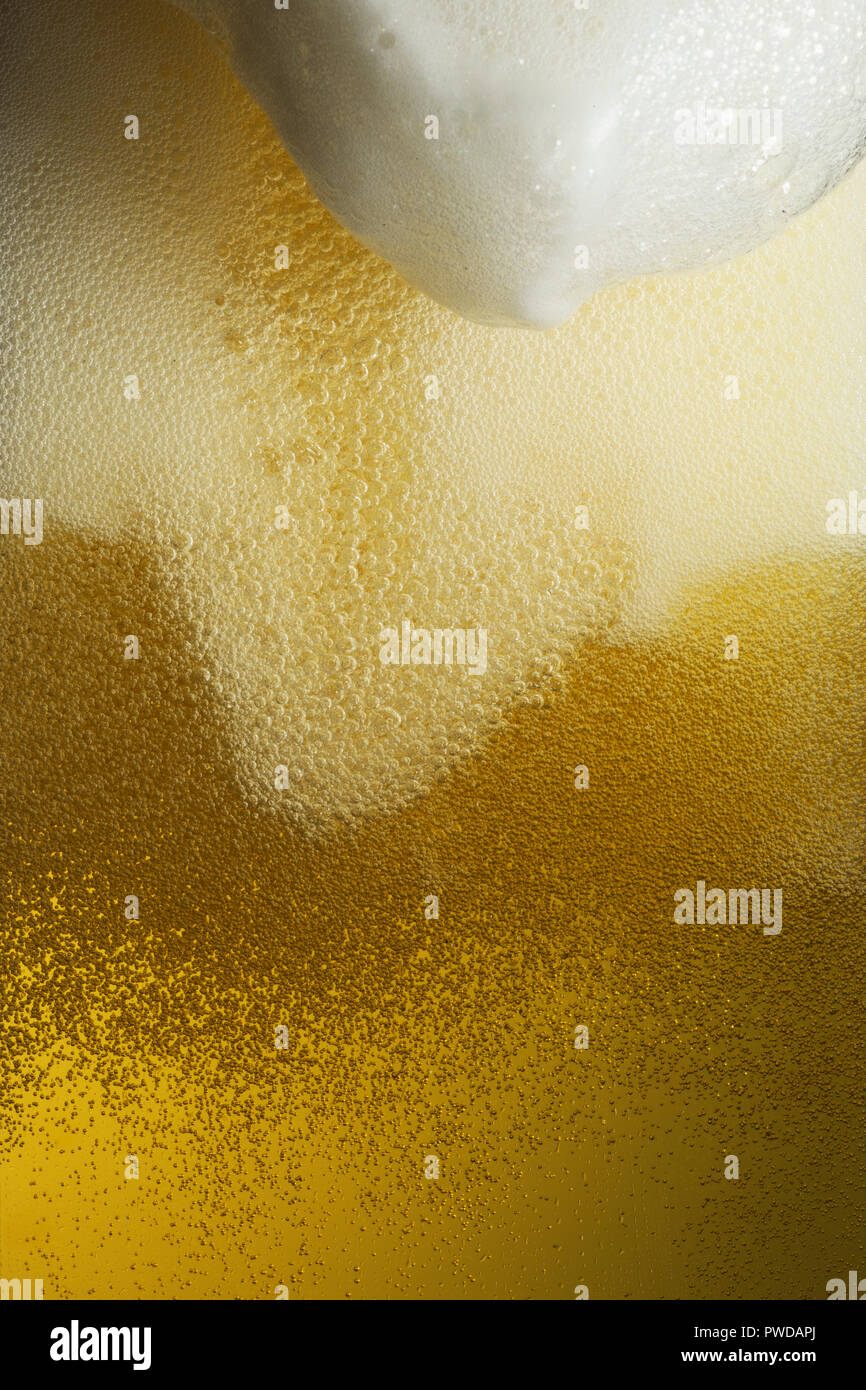 Detail Textur Schaum Blasen Hellblond Bier, Ale, helles Bier, kalten, gekühlt Stockfoto