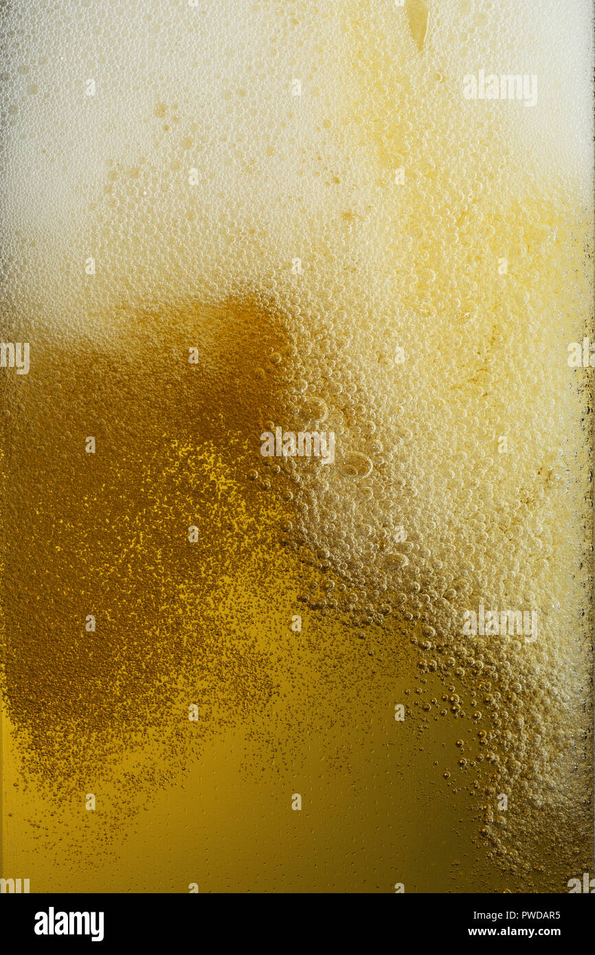 Detail Textur Schaum Blasen Hellblond Bier, Ale, helles Bier, kalten, gekühlt Stockfoto