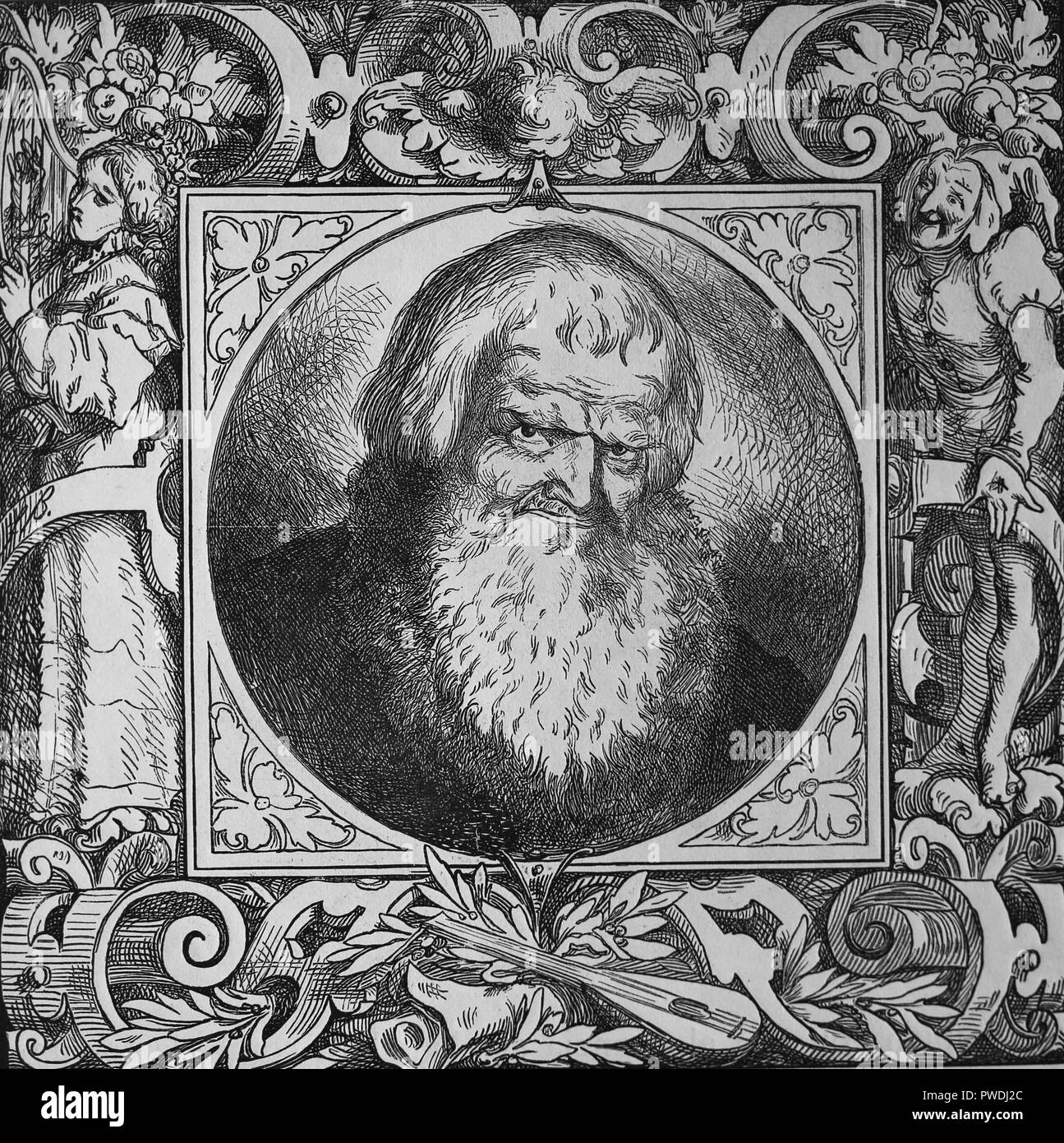 Hans Sachs (1494-1576). Deutsche Mastersinger. Führer eines berühmten im 16. Jahrhundert die Meistersinger in Nürnberg. Gravur, 1882. Stockfoto