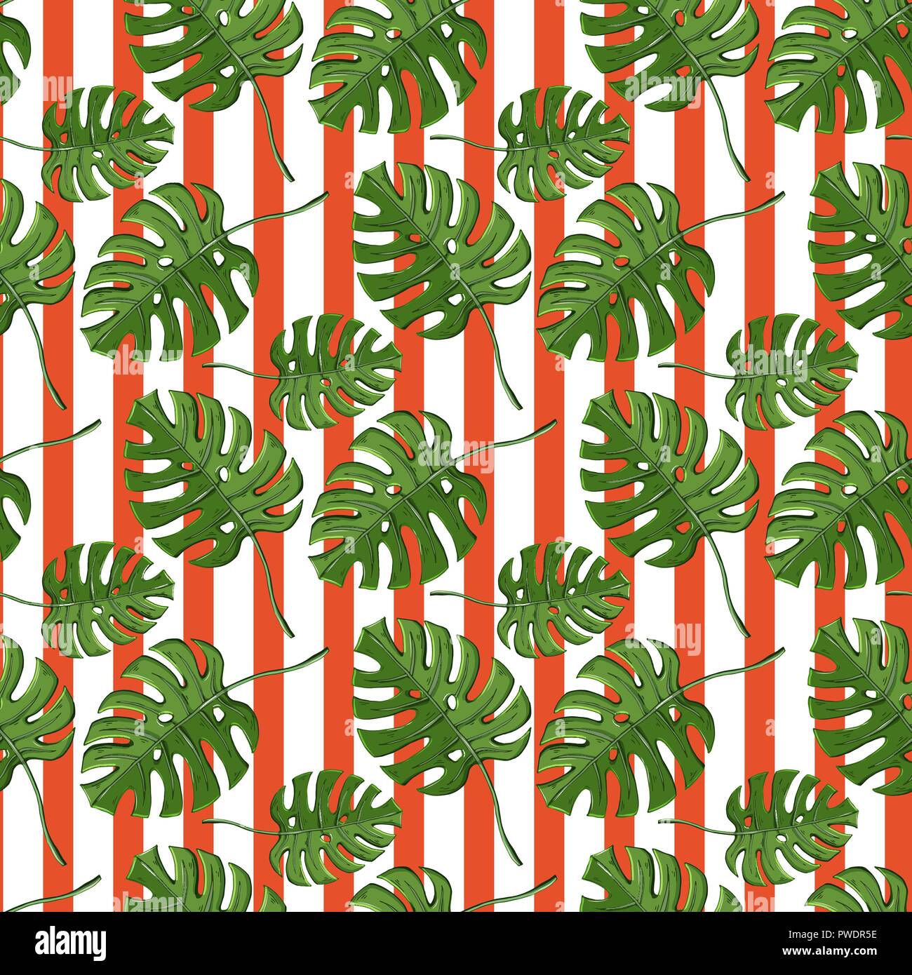 Vektor monstera Pflanze nahtlose Muster auf ein Gestreift orange hinterlegt  Stock-Vektorgrafik - Alamy