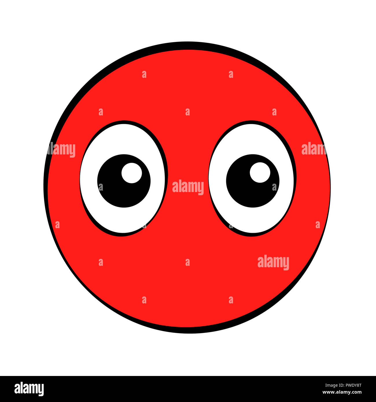 Runde rote komisches Gesicht mit großen Augen. Einfache Illustration auf weißem Hintergrund. Stockfoto
