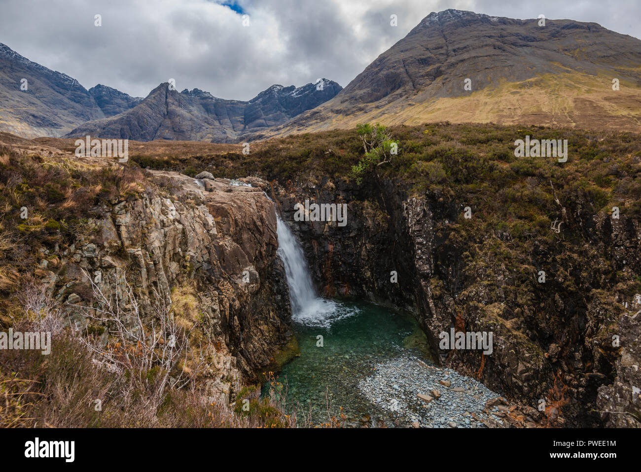 Glen spröde, Fairy Pools und Wasserfälle, Isle of Skye, Schottland, Großbritannien Stockfoto