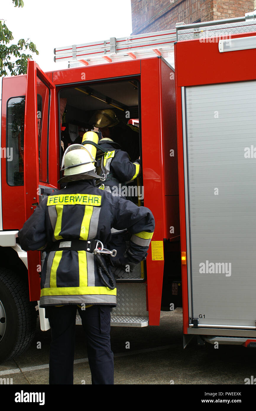 Feuerwehr, Feuer gerät bei Incident Stockfoto