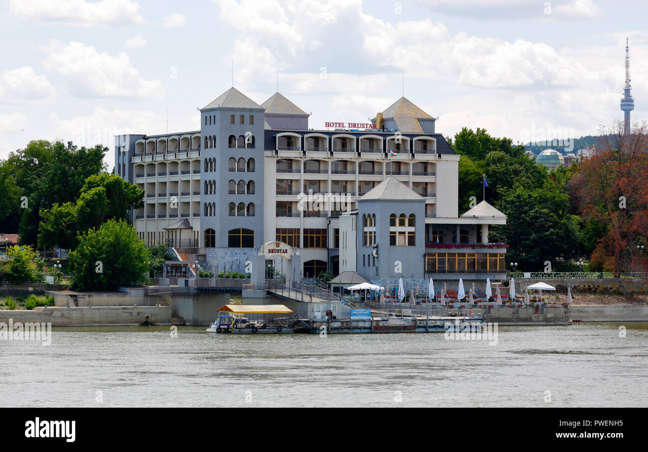 Bulgarien, Nordosten Bulgariens, silistra an der Donau, Dobruja, Dobrudscha, südlichen Drustar Dobruja, Hotel, Donau, Donau Landschaft, Flusslandschaft, Fernsehturm Stockfoto