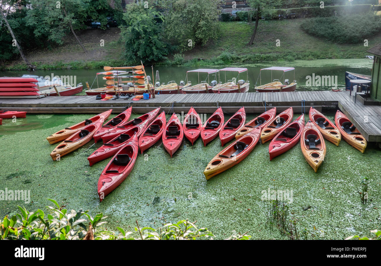 Kanus in Breslau am Fluss Odra in Wroclaw, Polen Stockfoto