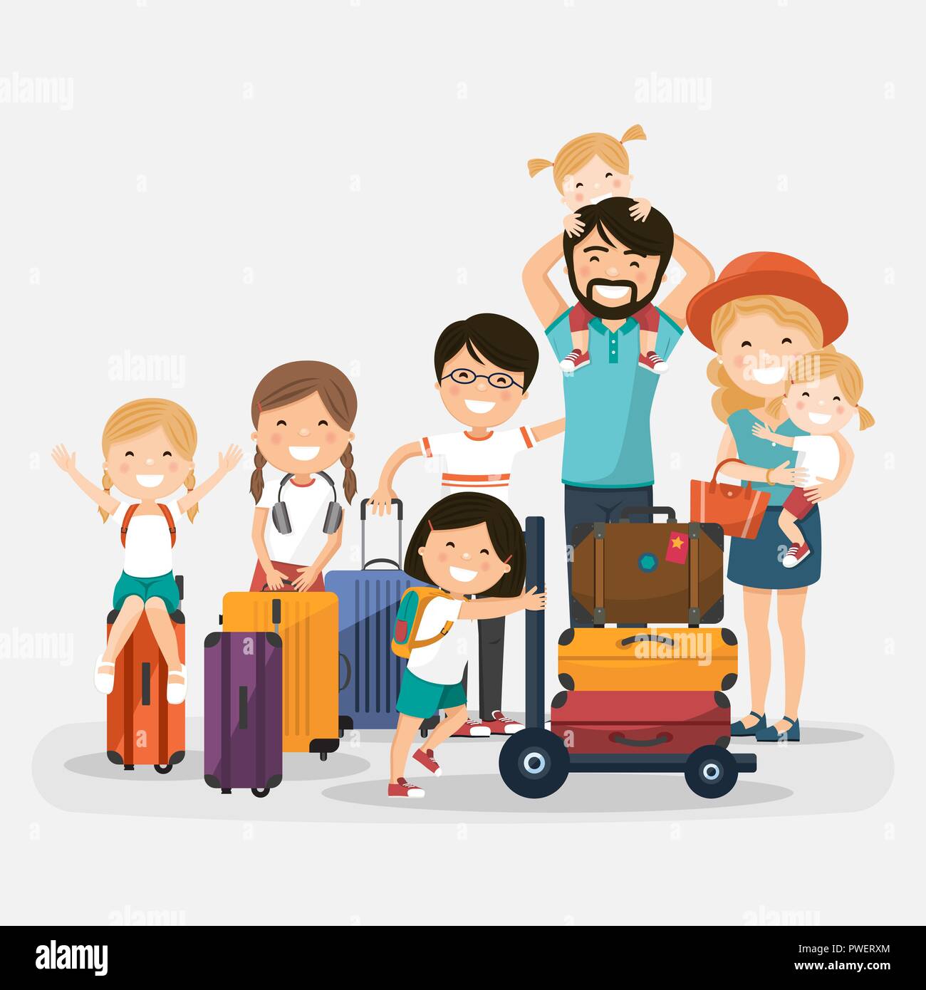 Gerne große Familie auf isolierten Hintergrund. Vector Illustration Stock Vektor