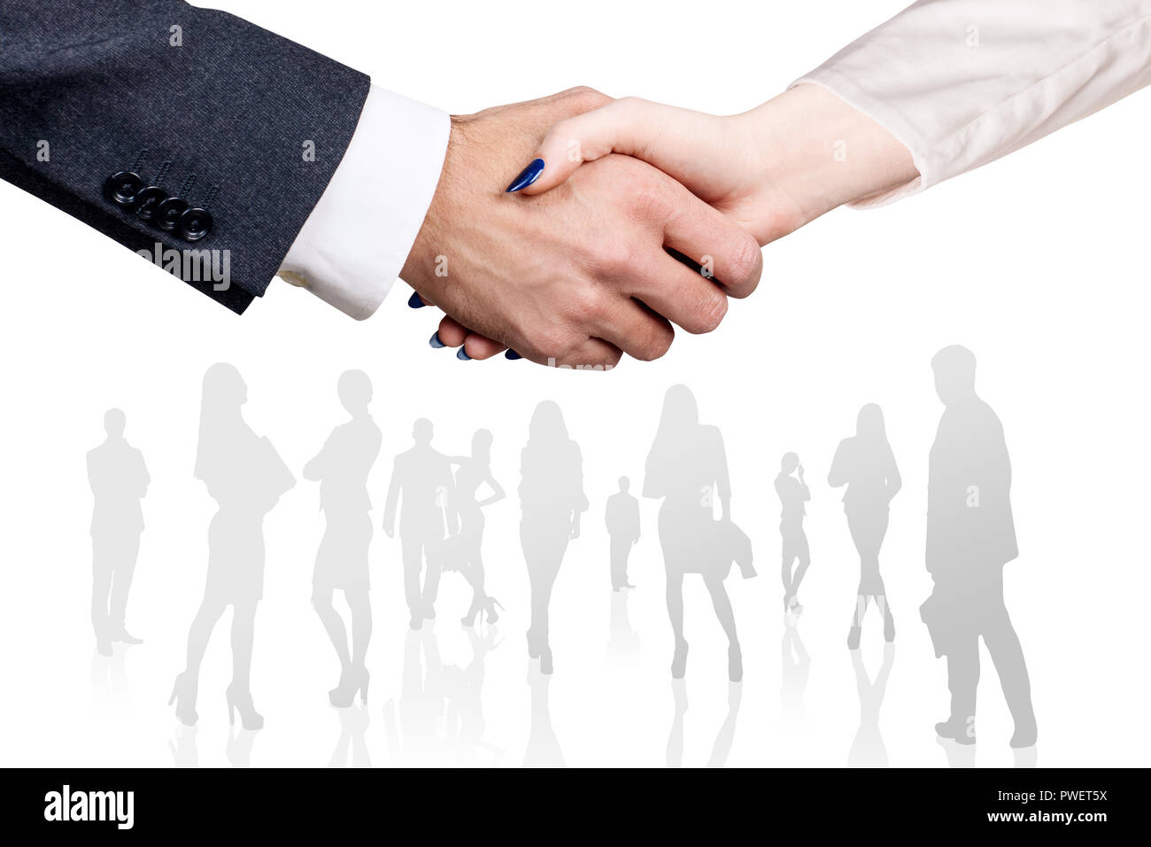 Nahaufnahme auf Business Handshake über Geschäftsleute croud Hintergrund. Stockfoto