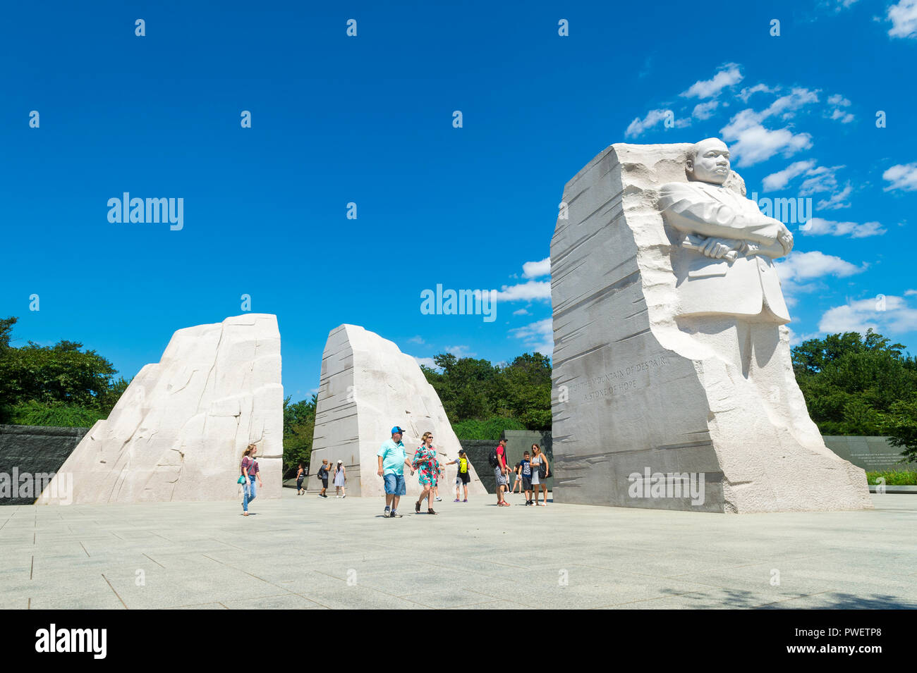 WASHINGTON DC - 26. AUGUST 2018: Das Martin Luther King, Jr. National Memorial steht unter strahlend blauem Himmel Stockfoto