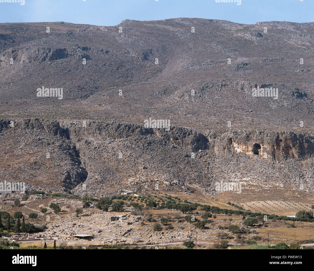Griechenland. Kato Zakro. Panoramablick auf die Minoische Ausgrabungsstätte. 17. Jahrhundert v. Chr.. Insel Kreta. Stockfoto