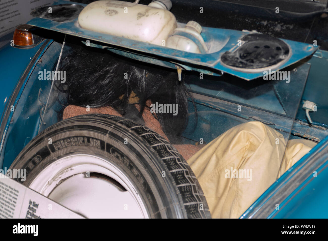 VW Volkswagen 1200 wurde verwendet, um die DDR-Bürger in die Flucht nach West-Berlin zu verbergen. Kurt Wordel geschmuggelt 55 Ostdeutsche über die Berliner Mauer. Stockfoto