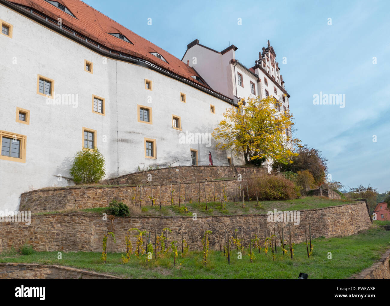 Route durch den Graben des Britischen POW Pat Reid auf Schloss Colditz oder Schloss Colditz in Colditz, Deutschland entkommen. Ein Renaissance Schloss. Stockfoto