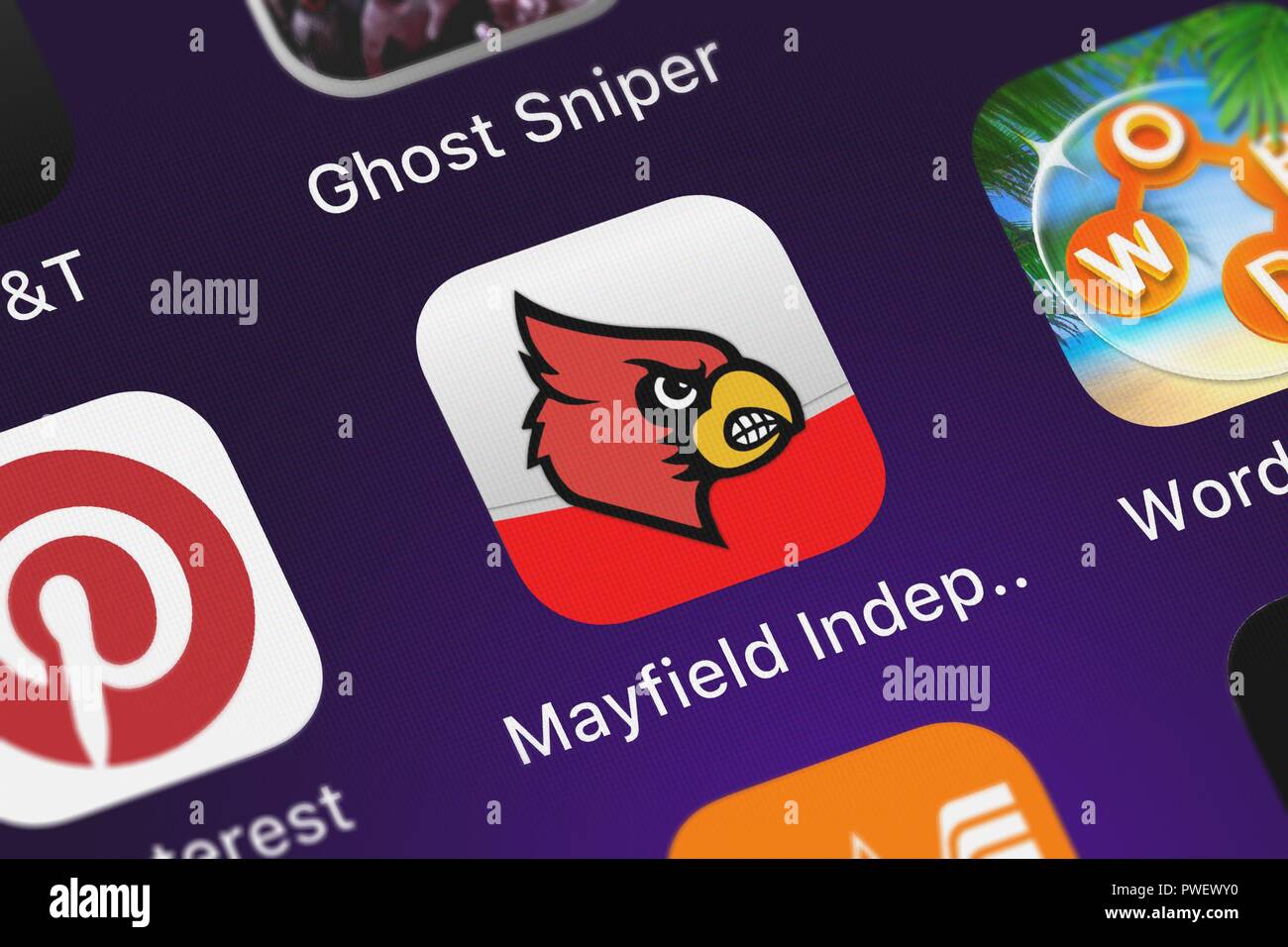 London, Großbritannien, 15. Oktober 2018: Nahaufnahme des Blackboard Inc. beliebte App Mayfield unabhängige Schulen. Stockfoto