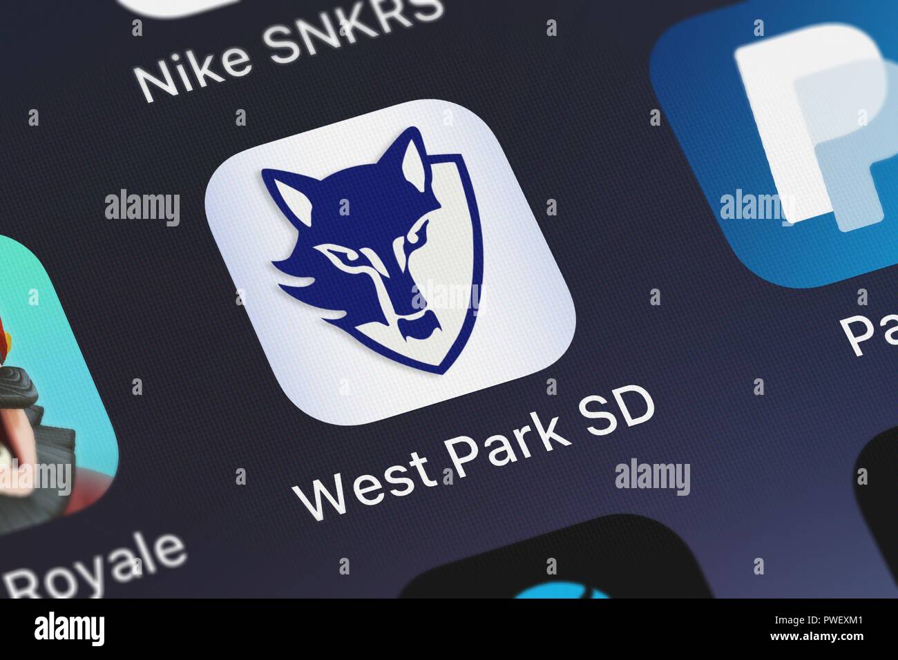 London, Großbritannien, 15. Oktober 2018: Screenshot der mobile App West Park SD von Blackboard Inc.. Stockfoto