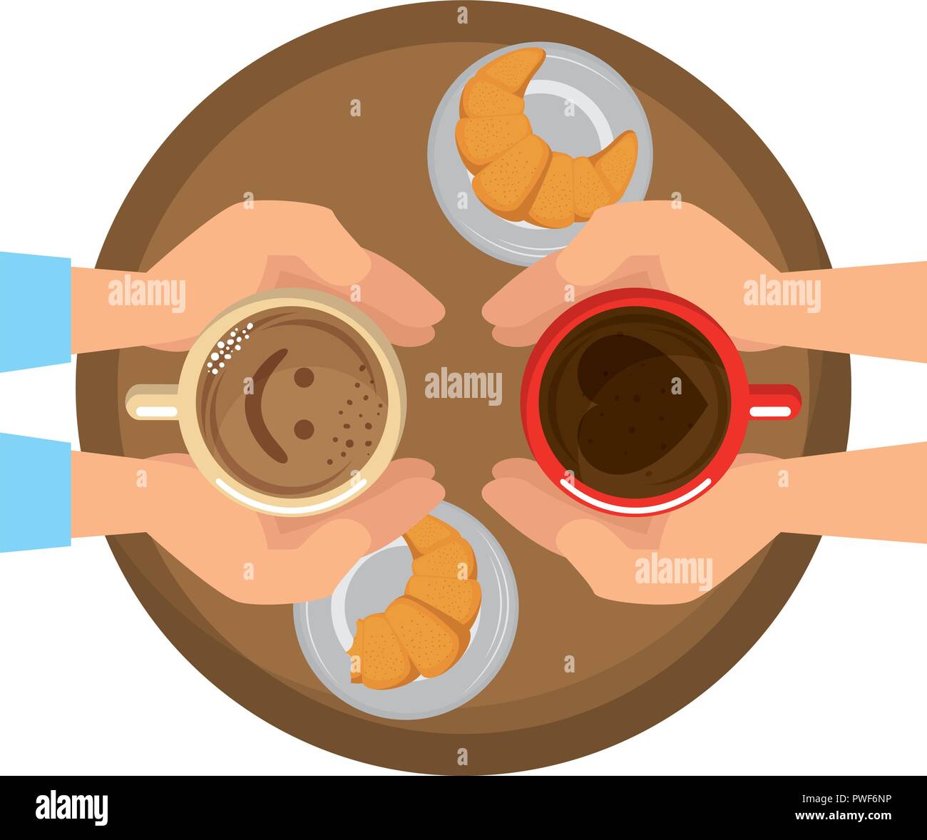 Hände mit Kaffeetassen frühstück Vector Illustration Design Stock Vektor