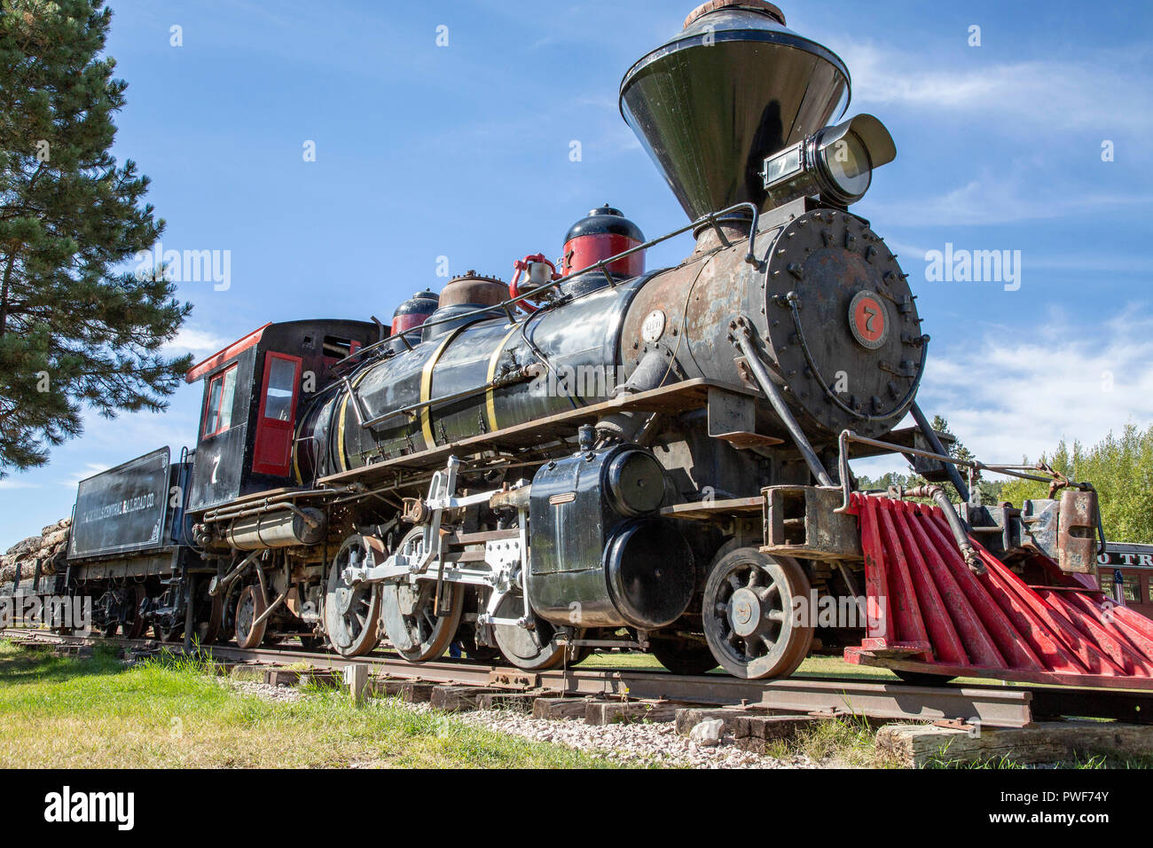 Alte Nummer 7 Zug Motor auf Anzeige in Hill City, South Dakota Stockfoto