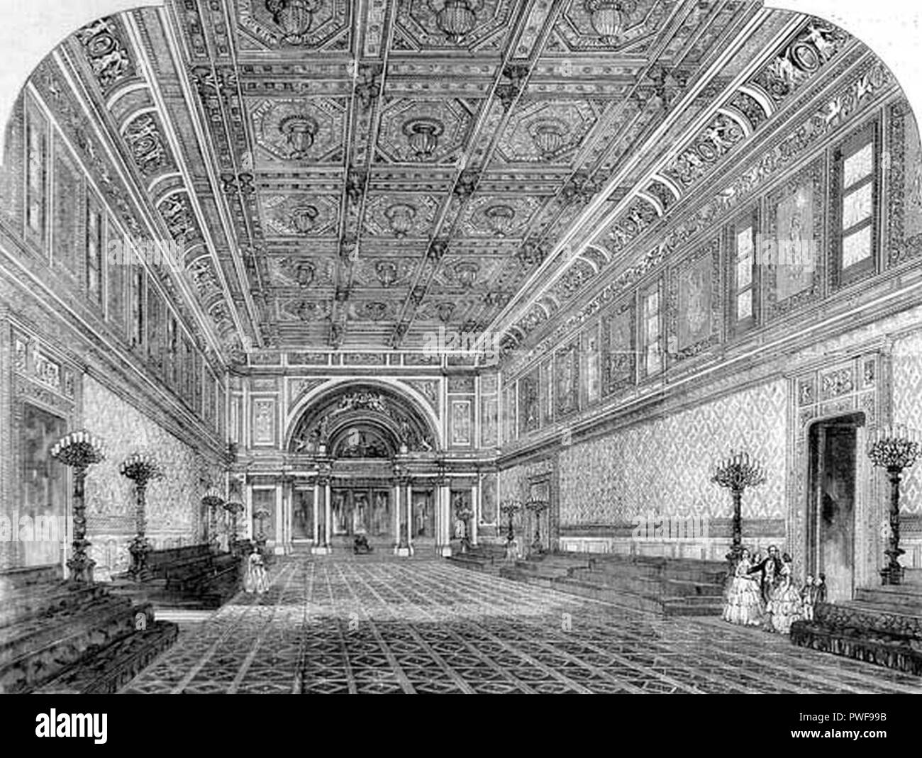 Buckingham Palace Zustand Ballsaal ILN 1856. Stockfoto