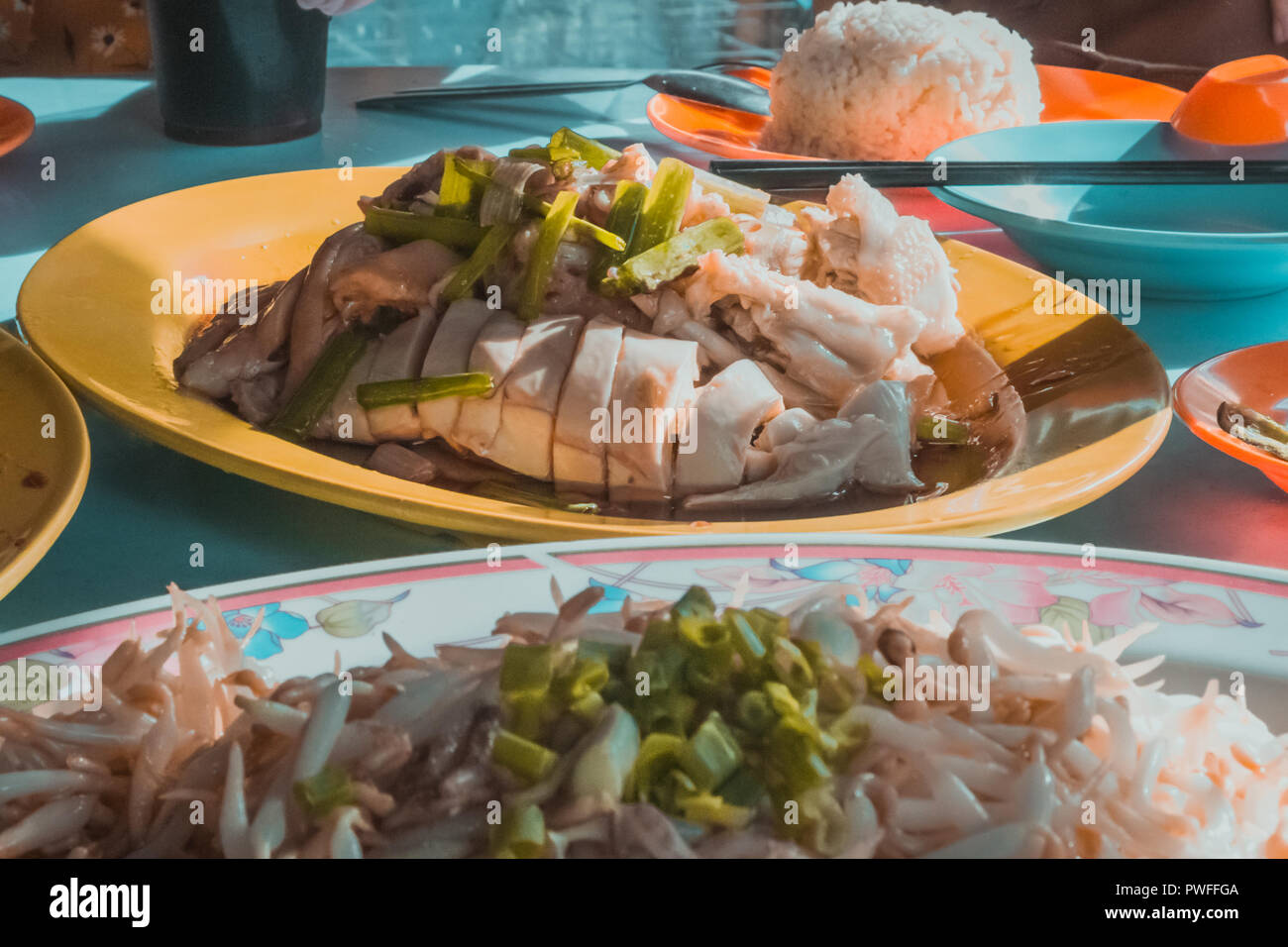 Gebraten, gedünstet Huhn und beansprouts von Ipoh, Malaysia Stockfoto