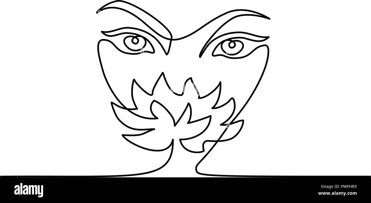 Kontinuierliche eine Linie zeichnen. Abstract portrait Nahaufnahme der hübsche junge Frau riechende Blume. Vector Illustration Stock Vektor