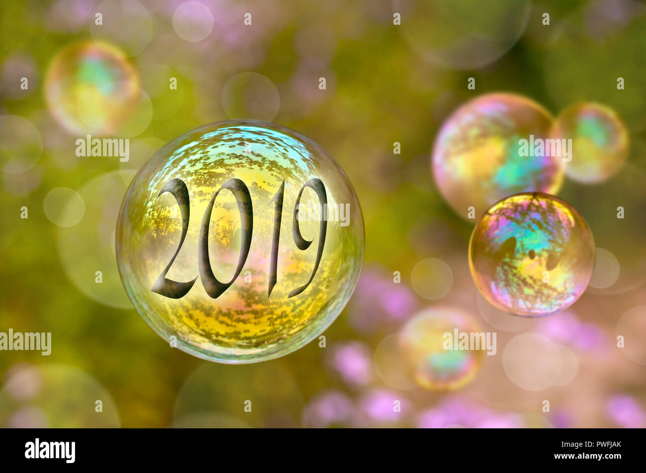2019 Seifenblase Grußkarte Stockfoto