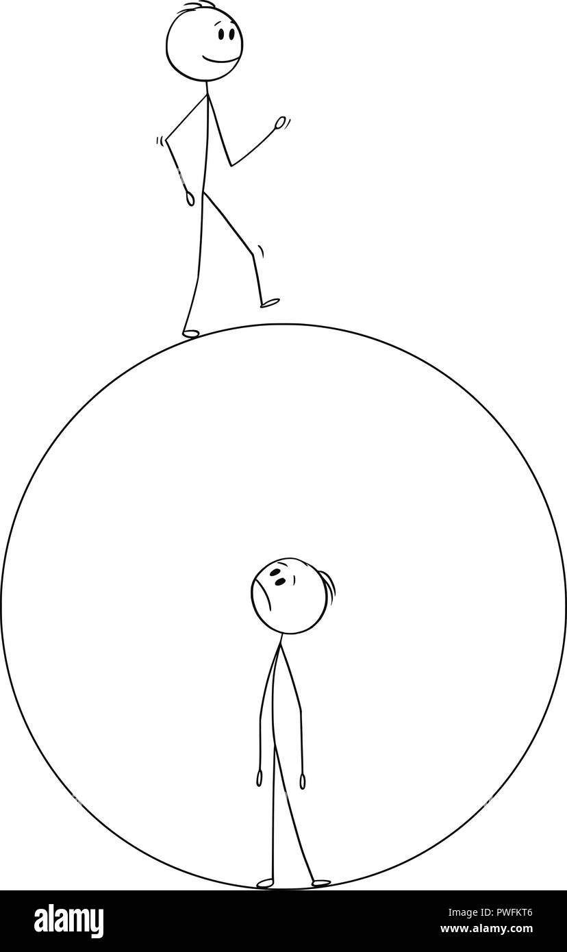 Cartoon von Mann, der in seiner Blase gefangen ist und auf der Suche nach einem anderen Mann, der draußen ist Stock Vektor