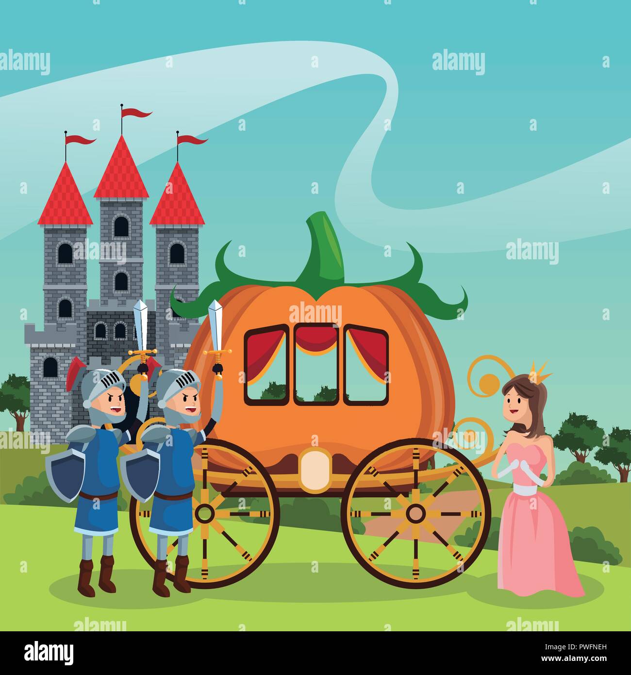 Fairy Geschichten Cartoons im Königreich schloss Landschaft Vector Illustration graphic design Stock Vektor