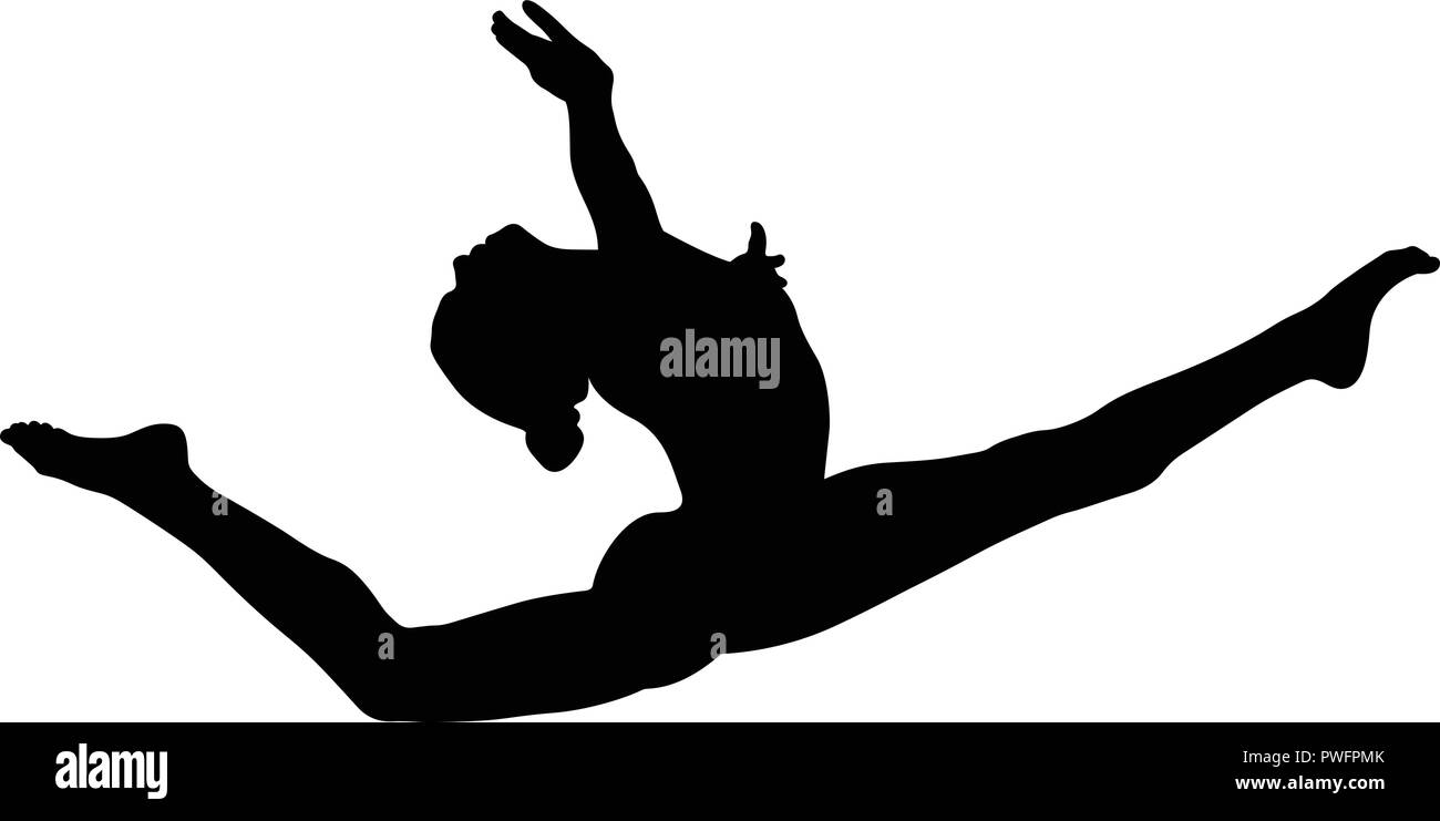 Anmutige split Sprung weiblichen Turnerin in der künstlerischen Gymnastik Stock Vektor