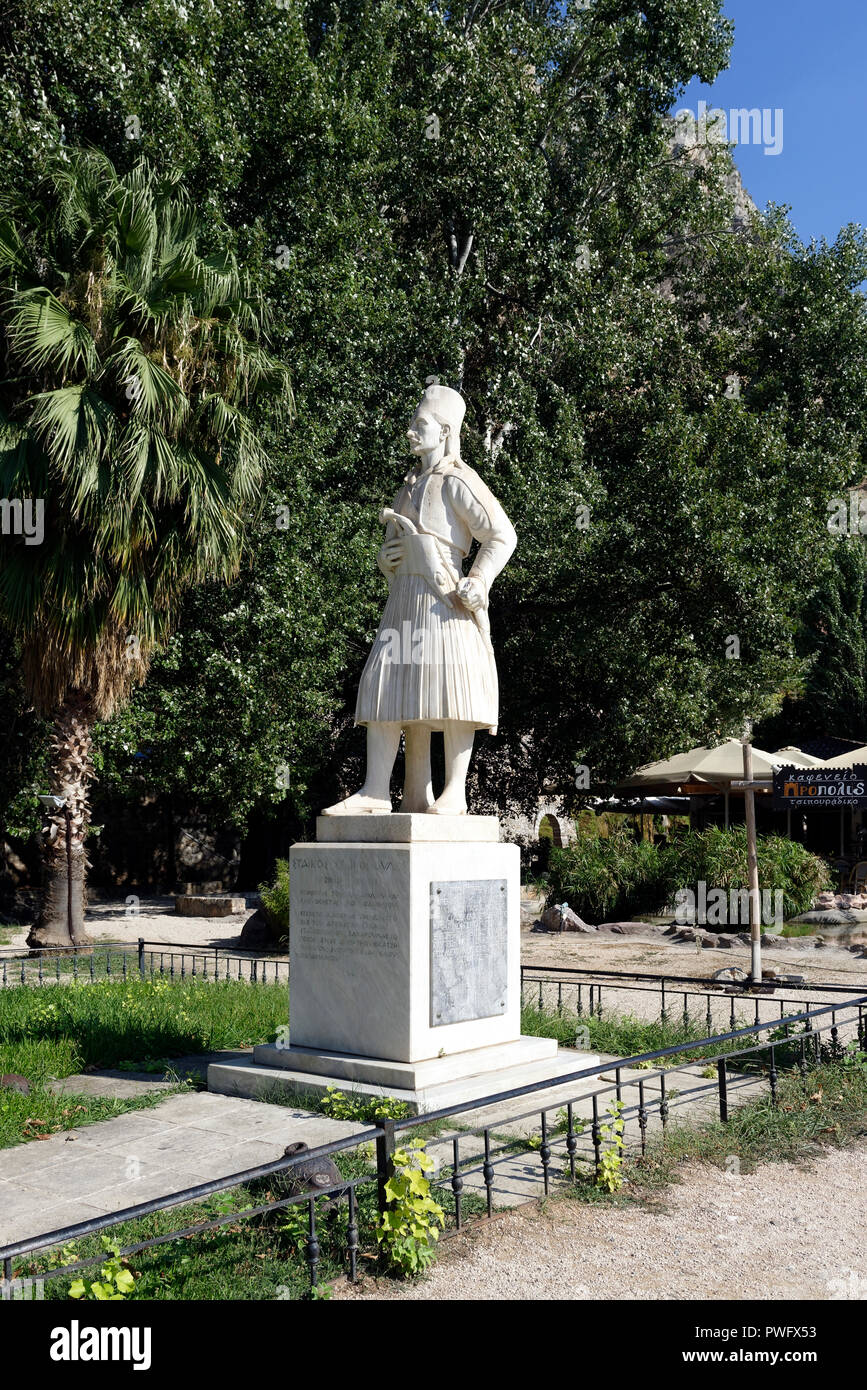 Memorial Statue von staikos Staikopoulos, Held des griechischen Unabhängigkeitskrieges". Nafplio. Peloponnes. Griechenland. Στάικος Σταϊκόπουλος, 1799-1835 Stockfoto