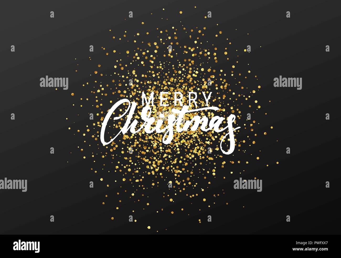 Frohe Weihnachten Kalligraphie Text. Hintergrund mit goldenen glitter Textur. Stock Vektor