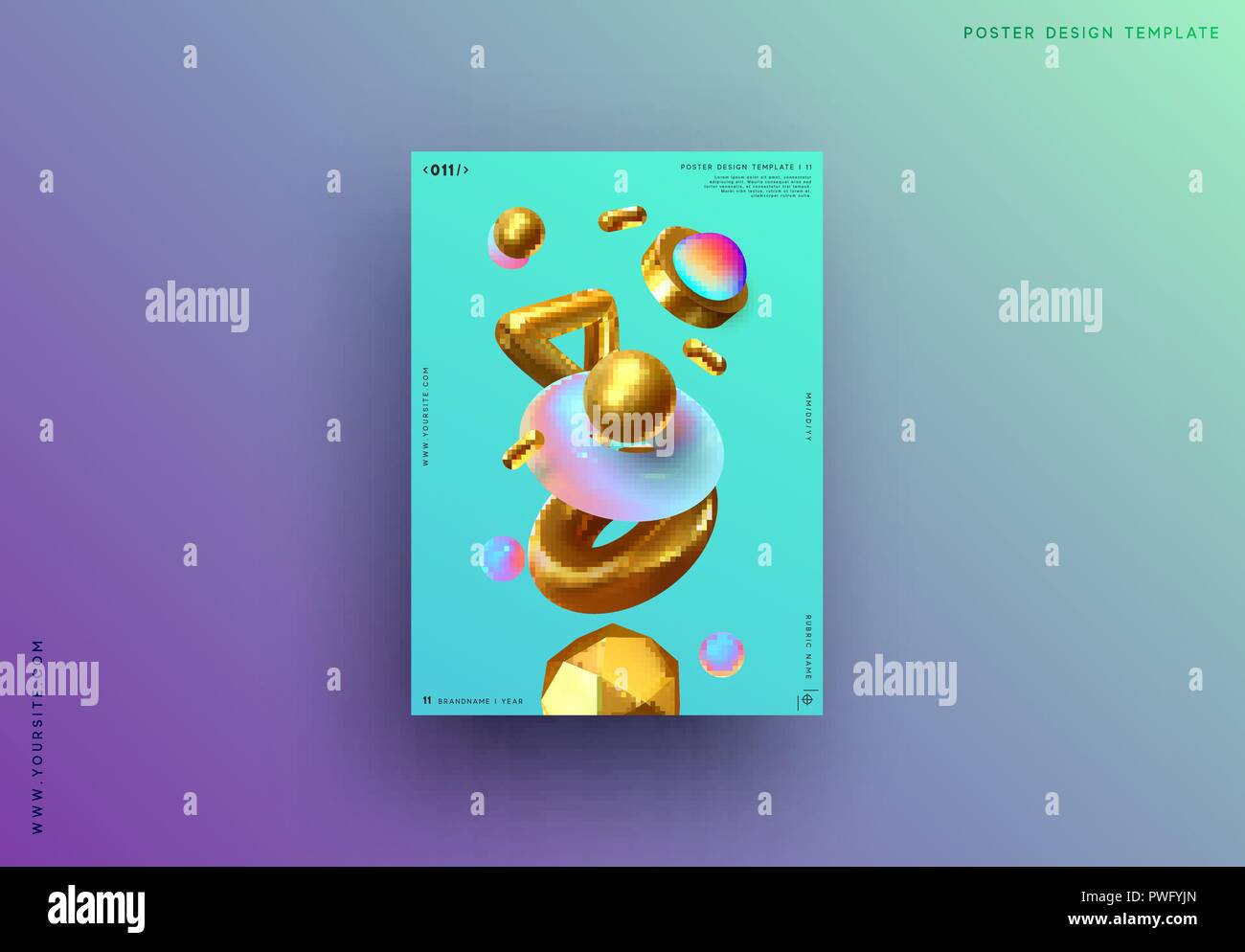 3D-Form vector minimal Poster. Zusammenfassung Hintergrund mit goldenen geometrische Elemente. Stock Vektor