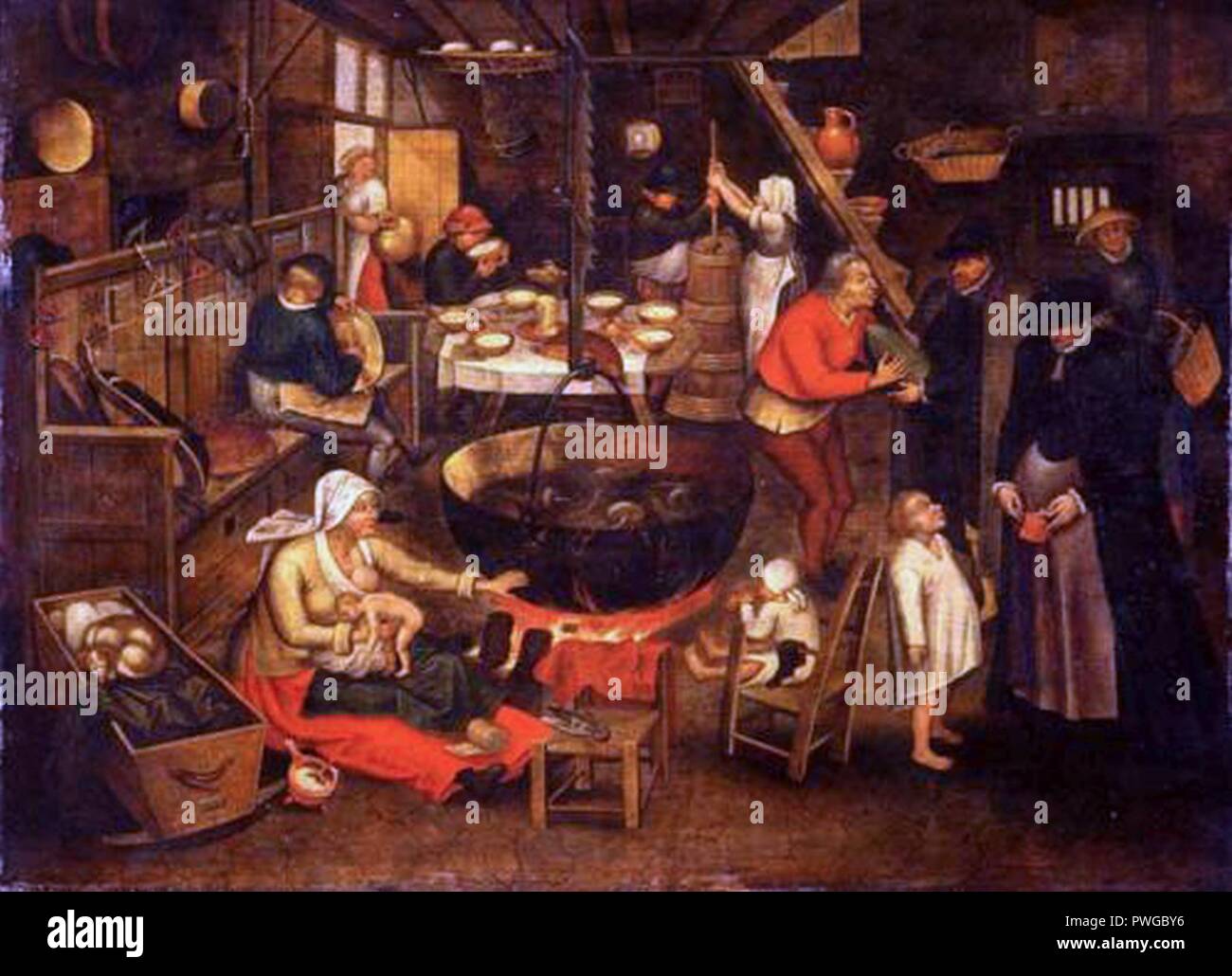 Karneval Unterhaltungen in einem Bauernhaus von Pieter Brueghel der Jüngere. Stockfoto