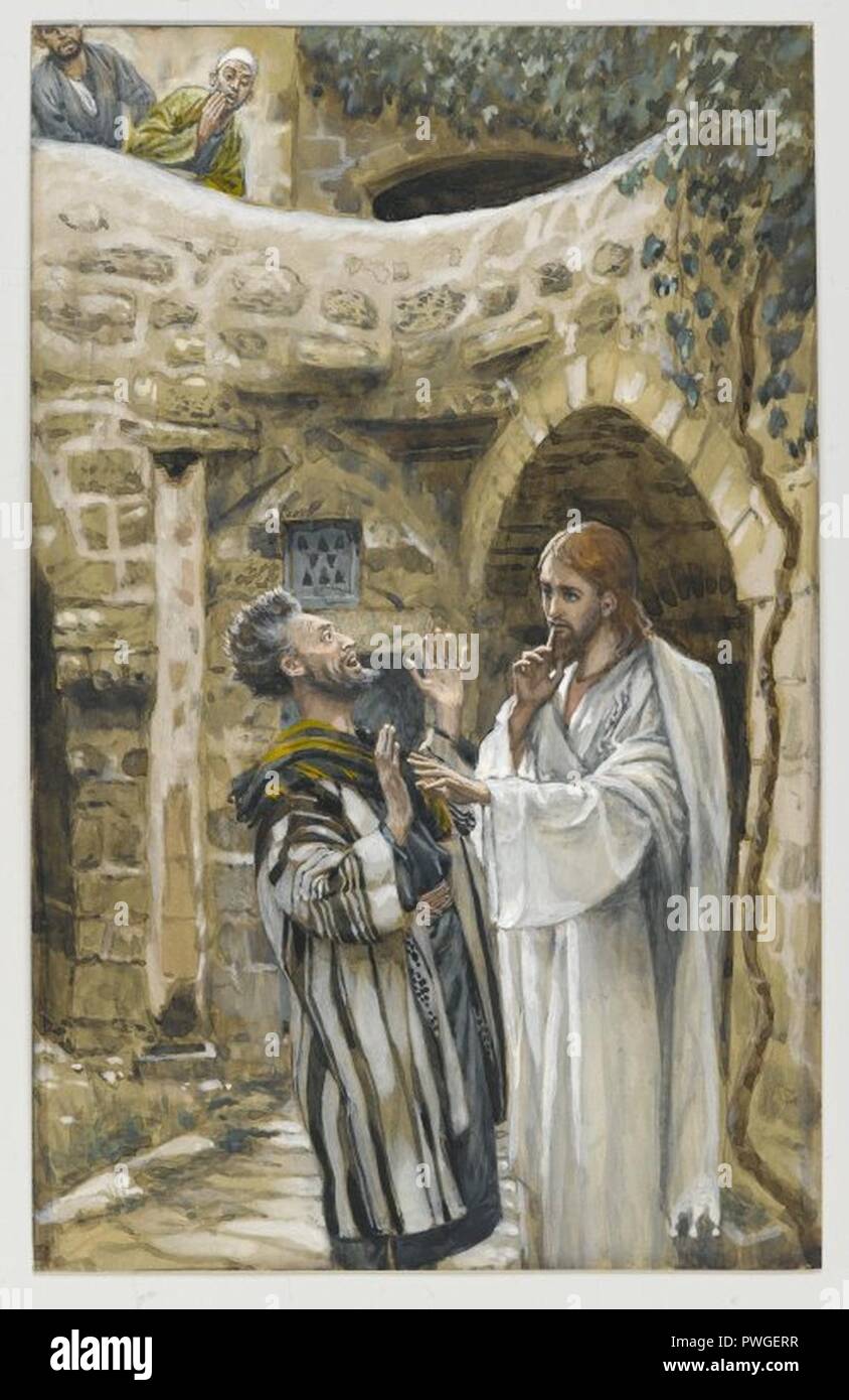 Jesus heilt ein stummer Besessener (Jésus guérit un possédé muet) - James Tissot. Stockfoto