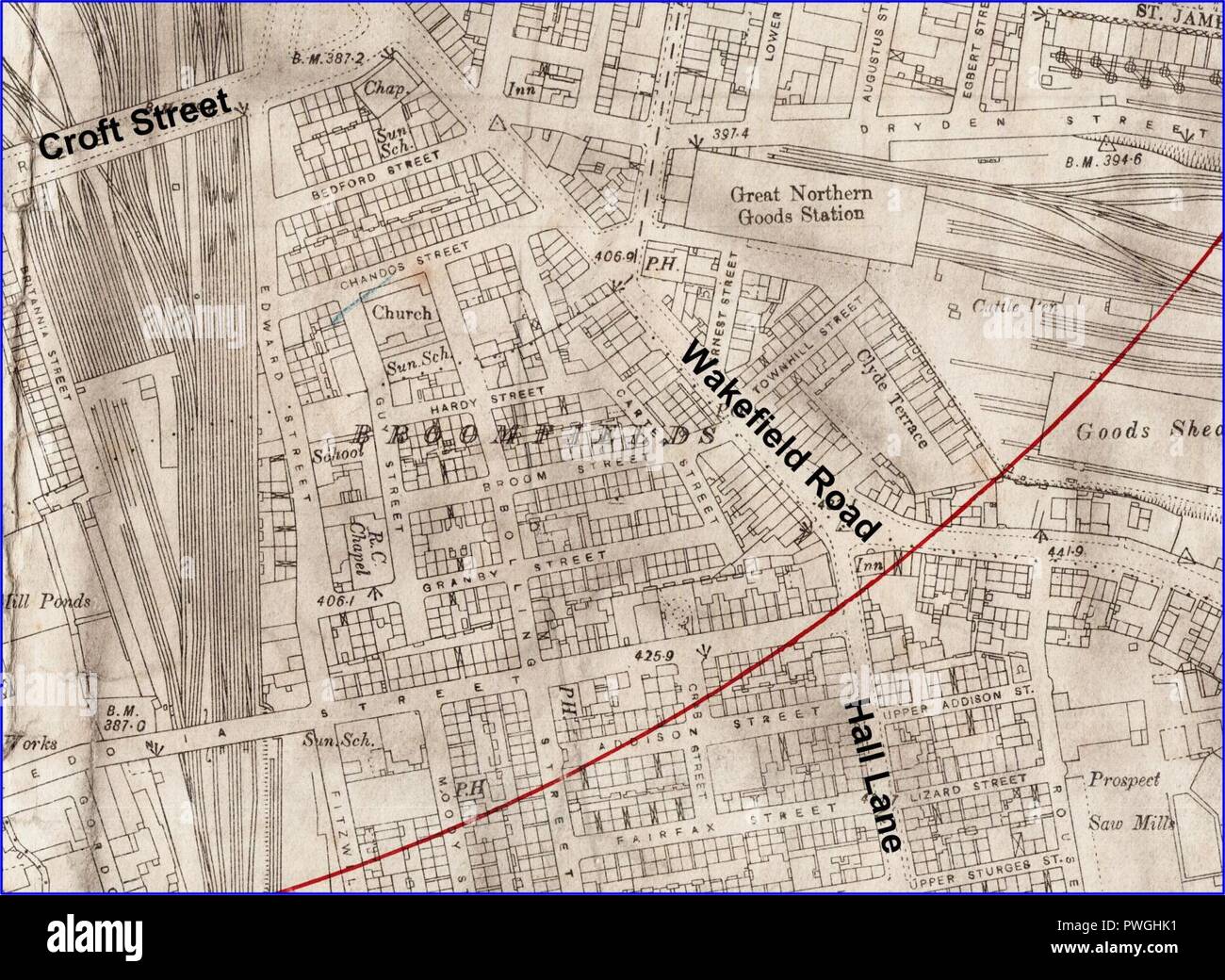 Broomfields 1893. Details anzeigen dichten Arbeiterklasse Gehäuse. Stockfoto