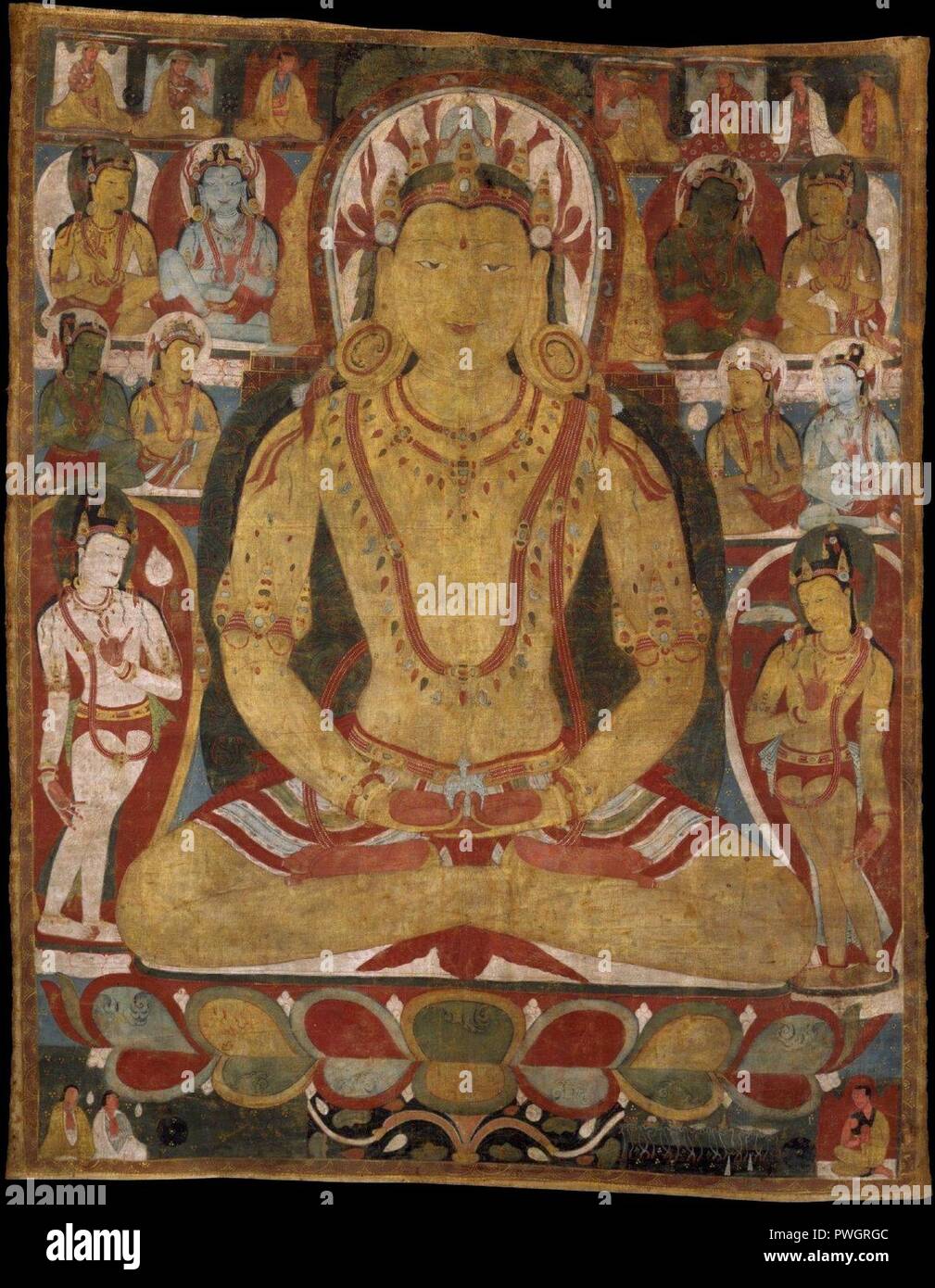 Buddha Amitayus von Bodhisattvas 11. Jahrhundert besuchte. Stockfoto