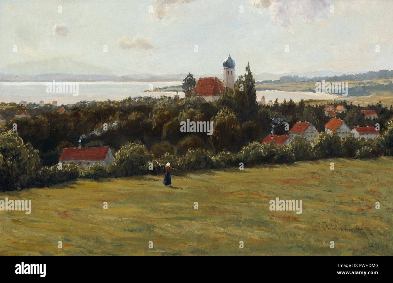 Andersen-Lundby Anders - eine deutsche Landschaft mit Kirche und See Stockfoto