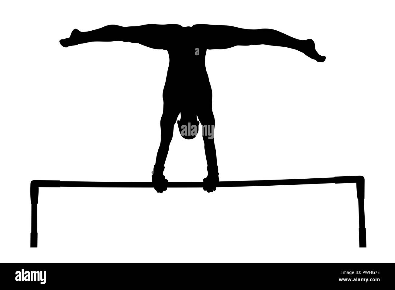 Übung stufenbarren Frau gymnast schwarze Silhouette Stockfoto