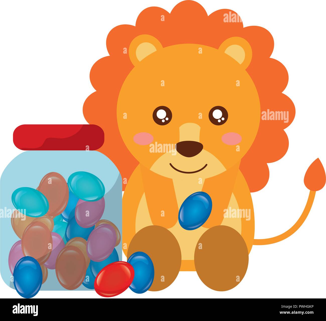Süße Löwe und jar Süßigkeiten Zahnfleisch Vector Illustration Stock Vektor